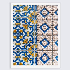 Portuguese Tile Wall Art, Yellow and Blue Azulejo Print, Portugal Photography, Mediterranean Decor