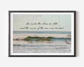 Psalm 107 Scripture Art, Bible Verse Collage Wall Art, Ocean Wave Photo