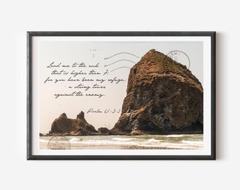 Psalm 61 Scripture Art, Bible Verse Collage Wall Art, Oregon Coast Photography