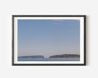 Washington State Islands Photo, View From a Ferry Photo, Minimalist Blue Landscape Print, PNW Wall Art, Pacific Northwest Gifts