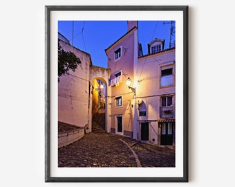 Lisbon Night Photography, Portuguese Decor, Pink Portugal Print