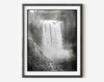 Snoqualmie Falls Black and White Vintage-Style Photo, PNW Photography, Washington State Art Print