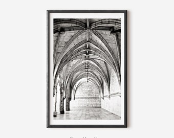 Black and White Architecture Print, Vaulted Ceiling Photo, Jeronimos Monastery, Belém Lisbon Portugal Wall Art