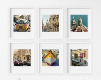 Malta Photography Print Set, Set of 6 Square Photos of Valletta, Sliema, Marsaxlokk, Malta Travel Gallery Wall