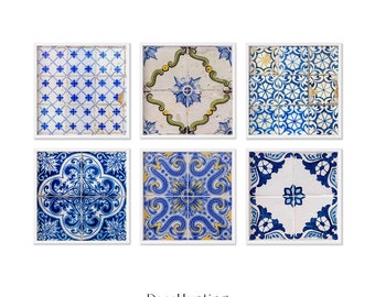 Set of 6 Portuguese Tile Prints, Azulejo Photo Set, Portugal Print Set, Framed Lisbon Tile Gallery Wall