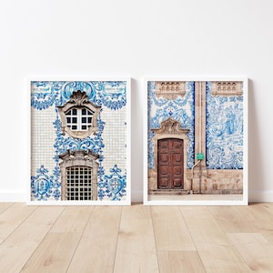 Portuguese Tile Print Set: Porto Carmo Church, Blue Azulejo Wall Art