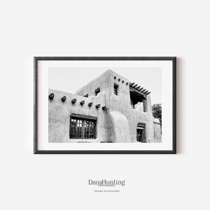 New Mexico Art, Santa Fe Black and White Photo, Adobe Building Print, Southwest Decor