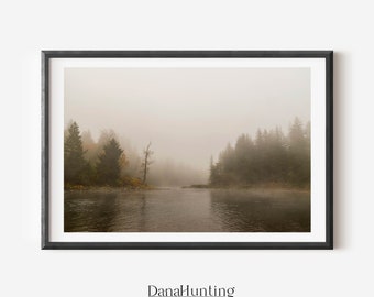 PNW Photography, Moody River Landscape Print, Washington State Art, Misty Trees Photo