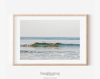 Glassy Wave Ocean Photography, Minimalist Seascape Art, Pastel Ocean Print