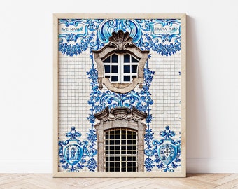 Porto Tiled Church 8x10" Photo, Portuguese Tile Print, Blue and White Azulejo Print, Portugal Photography