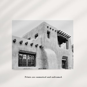 New Mexico Art, Santa Fe Black and White Photo, Adobe Building Print, Southwest Decor image 3