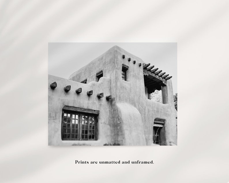 New Mexico Art, Santa Fe Black and White Photo, Adobe Building Print, Southwest Decor image 3