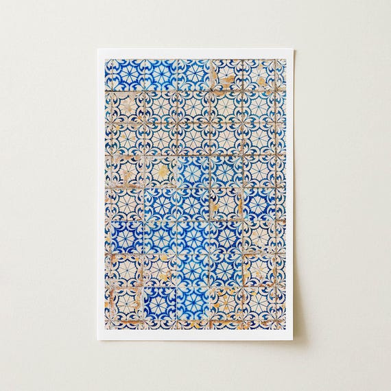 Portuguese Tile Wall Art, Lisbon Blue and White Azulejos Photo (Framed or Unframed)