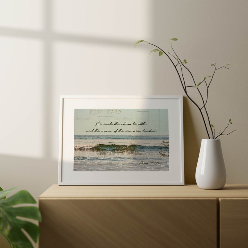 Psalm 107 Scripture Art, Bible Verse Collage Wall Art, Ocean Wave Photo image 3