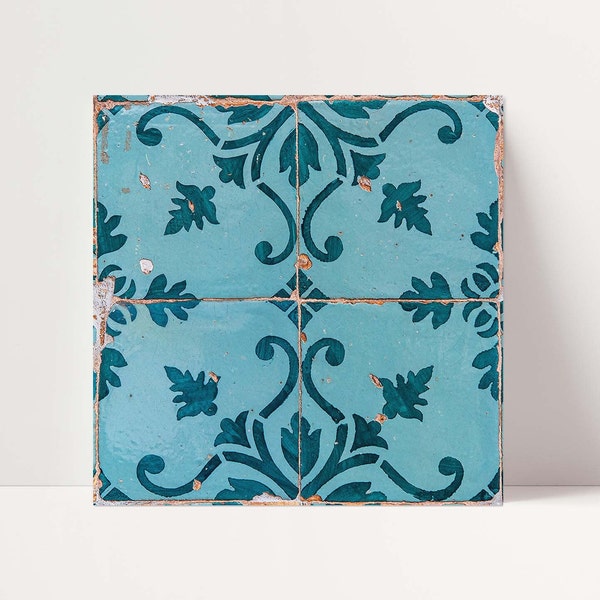 Portuguese Tile Art, Teal Green Azulejo Print, Lisbon Portugal Square Tile Photo, Portuguese Gifts, Portugal Wall Art