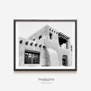 New Mexico Art, Santa Fe Black and White Photo, Adobe Building Print, Southwest Decor image 2