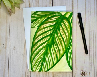 Tropical Plant Blank Notecard, Watercolor Botanical Greeting Card with Envelope, Handmade Stationery