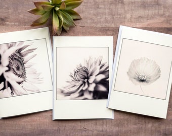 Botanical Photo Notecard Set, Black and White Flower Photo Greeting Cards with Envelopes, Handmade Stationery