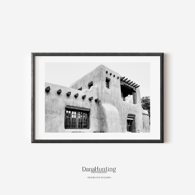 New Mexico Art, Santa Fe Black and White Photo, Adobe Building Print, Southwest Decor image 1