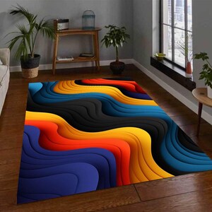Geometric Rug, Colourful Lines, Colourful Line Patterned Rug, Bedroom ...