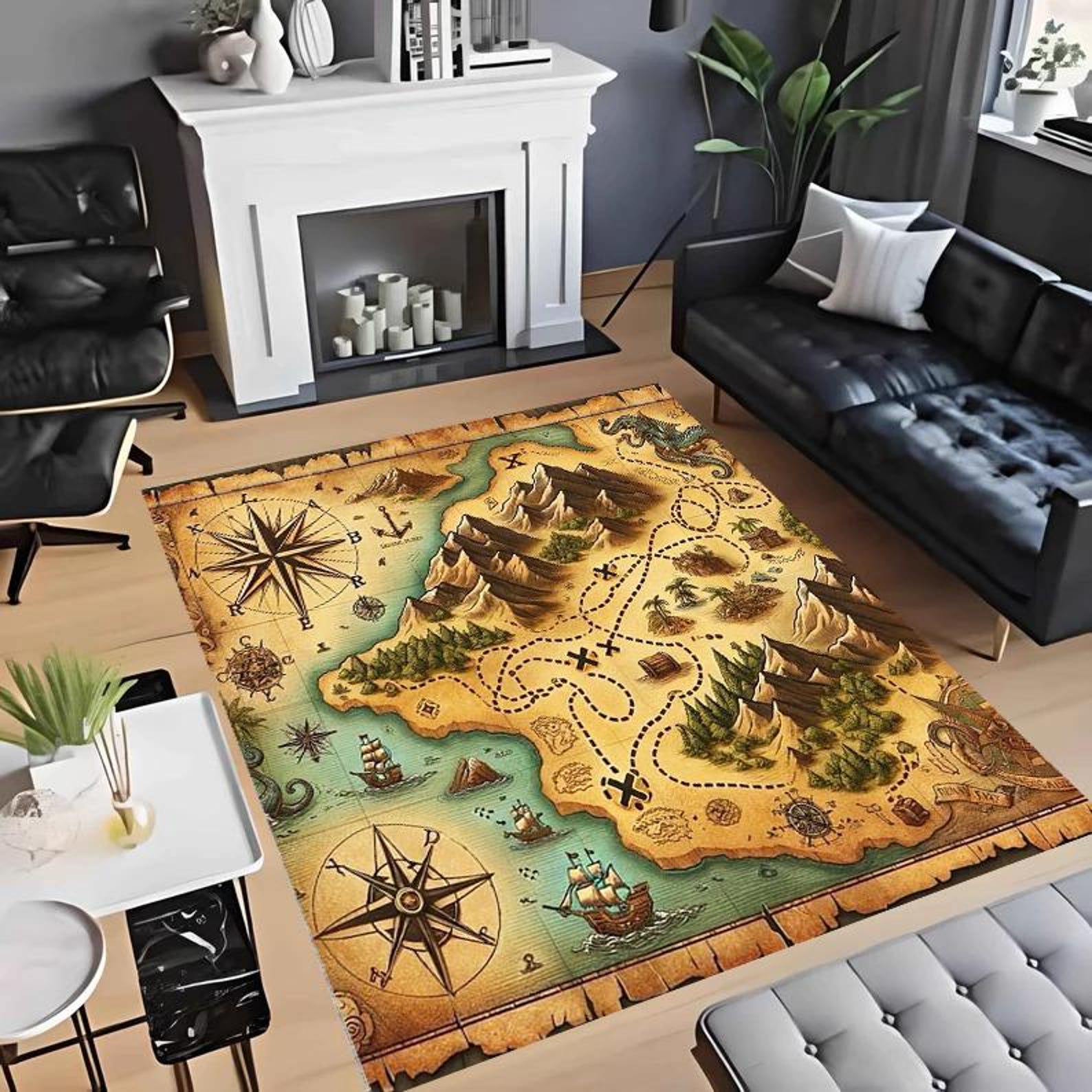 Map Rug, Vintage Map Rug, Map Decor, Maritime Map Rug, Antique Map ...