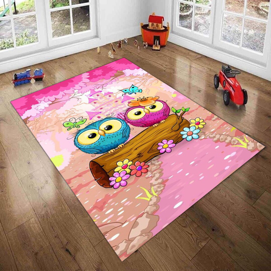 Pink Color, Owl Themed Rug, Girl Room Rug, Popular Rug, Floor Rug ...