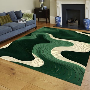 Geometric Rug, Green Rug, Area Rug, Living Room Rug, Water Waves on the ...