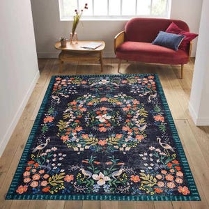 Tappeto vintage, tappeto floreale, tappeto di metà secolo, tappeto a tema floreale, tappeto con motivo da giardino, tappeto naturale, tappeto decorativo per la casa, tappeto con animali, tappeto regalo