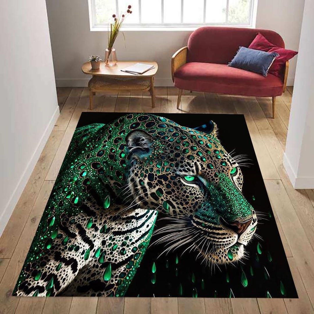 Animals Abstract Rug Green Jaguar Animal Print Area Rug, Abstract Art Decor - Etsy