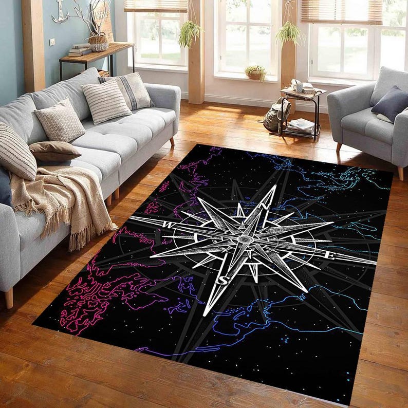 Compass Pattern Rug, Compass Map Pattern Rug, Stylish Compass Rug ...