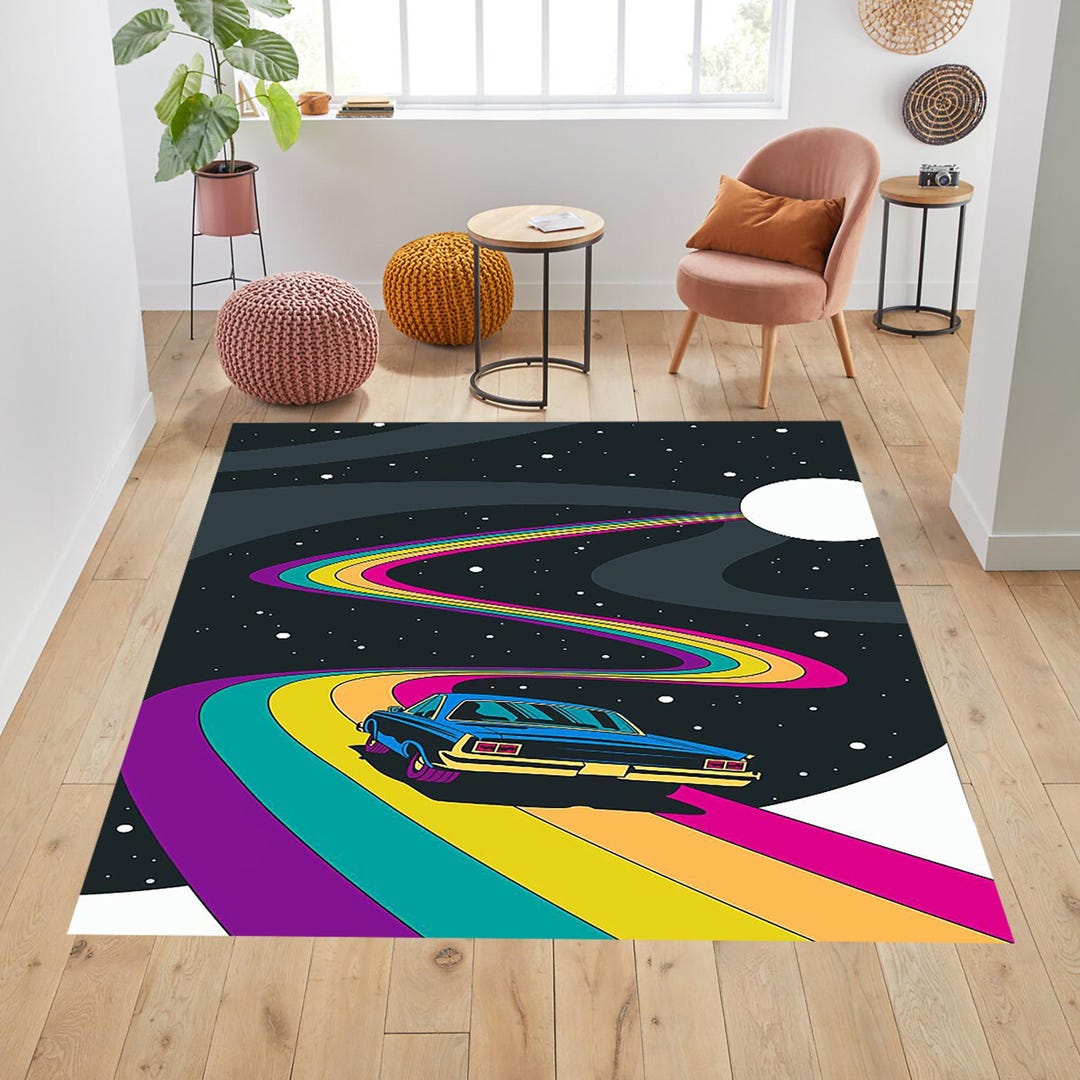 Car Rug Pattern Retro Car Rug, Colorful Road Pattern, Game Room Decor - Etsy
