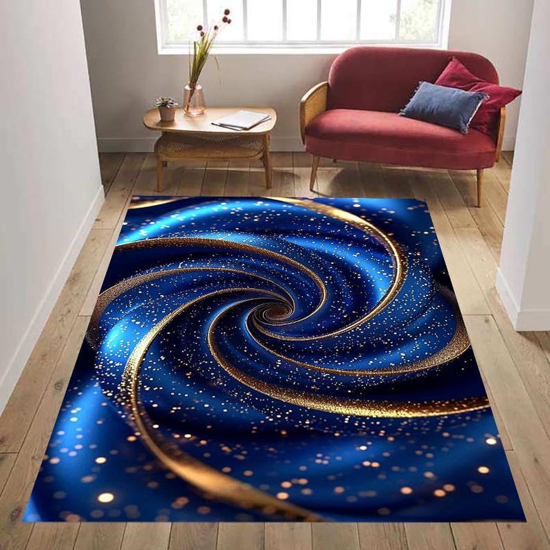 Bright Blue Patterned Rug Abstract Rug, Navy Blue Patterned Rug, Elegant Rug, Glittering Rug ...