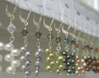 Pearl Earrings ~ Freshwater Pearl ~ Dancing Pearl ~ Swarovski Crystal ~ you CHOOSE color ~ Wedding ~ Bridesmaid ~ Sterling ~ FREE SHIPPING