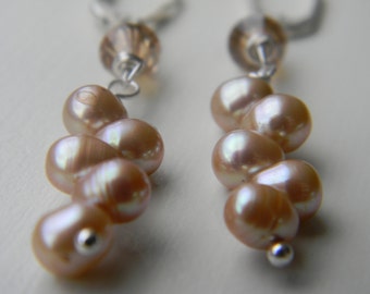 Carmel Pearl Earrings ~ Freshwater Pearl ~ Dancing Pearl ~ Teardrop Pearl ~ Swarovski Crystal ~ Wedding ~ Bridesmaid ~ Sterling ~ FREE SHIP