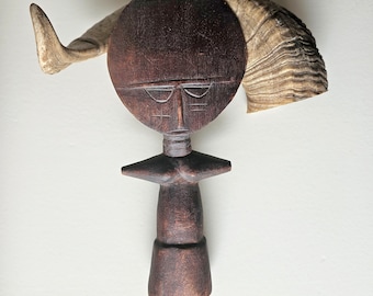 Belle statue de fertilité Akua'ba vintage en bois.