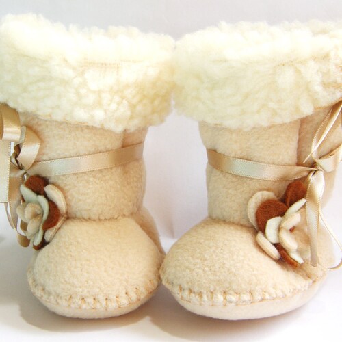 Toddler Boots Ugg Fleece Baby Boots Ugg Boots Toddler Booties Faux Sheepskin Fur Toddler Girl Shoes Flower Girl Shoes in Cafe Latte