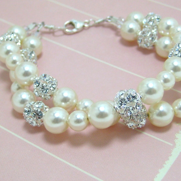 Cassandra Bracelet - Pearl, Crystal Ball Bridal Bracelet B205B07