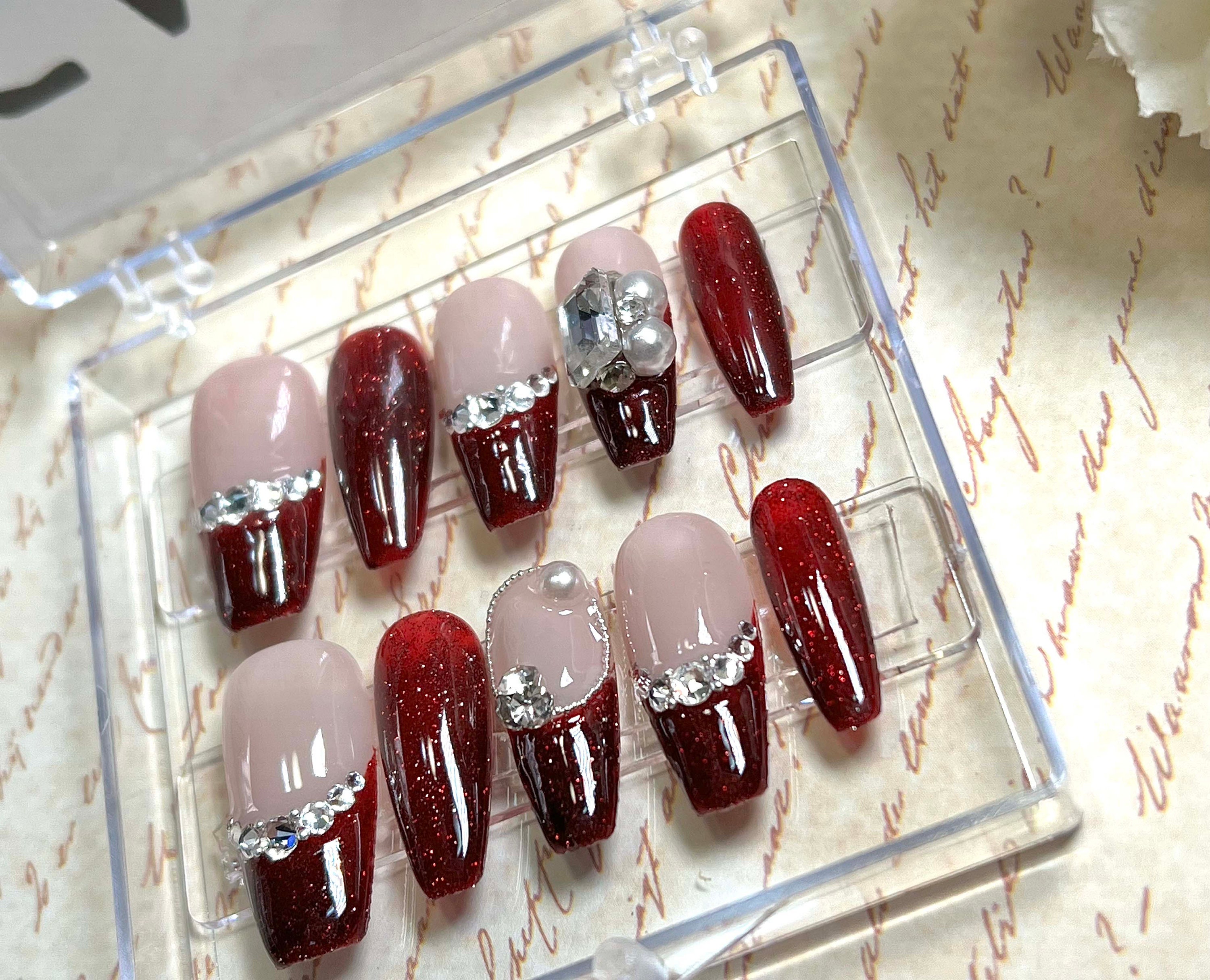 Maroon Nail Art Meets Luxury Red French