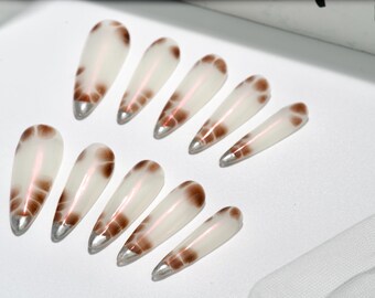 Uñas postizas con diseño de cocodrilo, punta de metal Aurora y plata, uña larga KK39