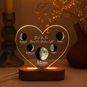 Veilleuse phase de lune personnalisée avec date, lampe LED personnalisée avec image de la lune, cadeau romantique pour anniversaire, anniversaire ou commémoration