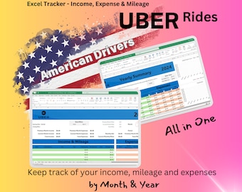 UBER RIDES | All-in-one Excel Spreadsheet | Monthly Income | Expense and Mileage Tracker - American Delivery Drivers | Yearly Summary