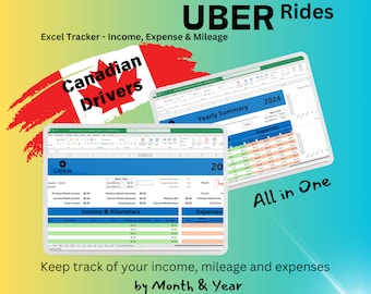 UBER RIDES | All-in-one Google Sheet Spreadsheet | Monthly Income | Expense and Kilometer Tracker Canadian Delivery Drivers | Yearly Summary
