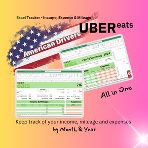 UBER COME | Planilha Excel tudo-em-um | Renda Mensal | Expense and Mileage Tracker - Motoristas de entrega americanos | Resumo Anual