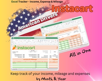 INSTACART| All-in-one Google Sheet Spreadsheet | Monthly Income | Expense and Mileage Tracker - American Delivery Drivers | Yearly Summary