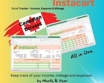 INSTACART| GS TEMPLATE | All in One | Monthly Income, Expense, Kilometer Tracker | Yearly Summary | Canadian Delivery Drivers | Finance