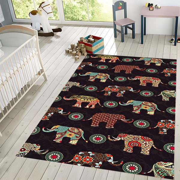 Mothers day gift, elephant pattern carpet, elephant design rug, elephant pattern mati kid room elephant pattern carpet, kid room rug,kid mat