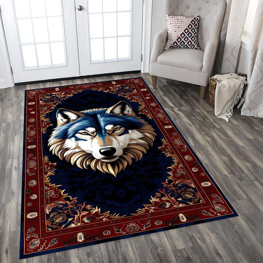 Wolf Rug, Vintage Wolf Rug, Wolf Skin Rug, Animal Floor Decor, Non Slip ...