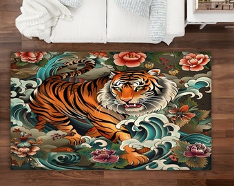 Tiger rug, animal rug, tiger carpet, tiger pattern rug, tiger themed rug, animal pattern rug, decorative rug, Living Room Rug, No Slip Rug