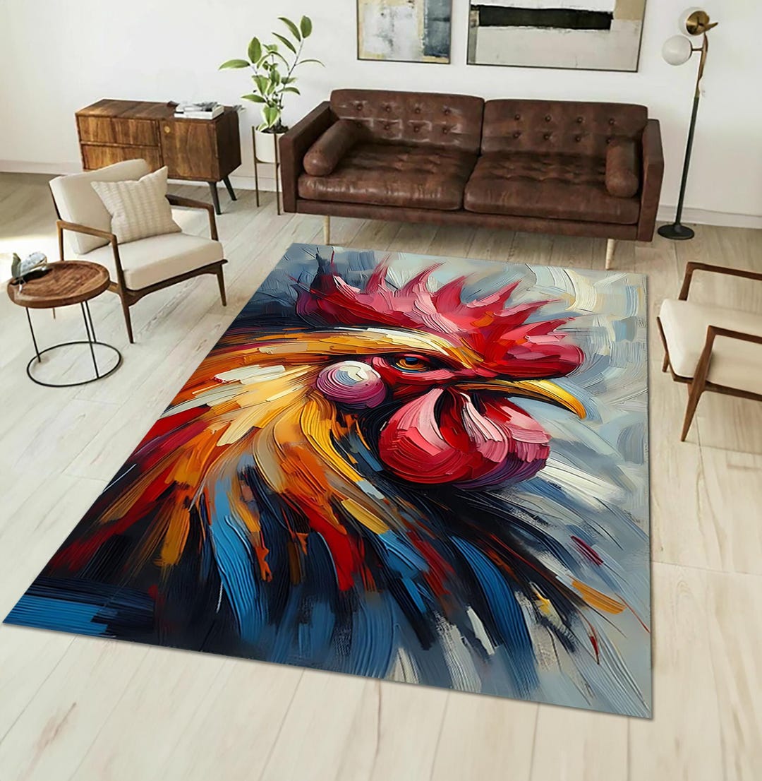 Rooster Rug Rooster Printed Art Rug, Modern Art Drawing Animal Rug, Rooster Rug ...