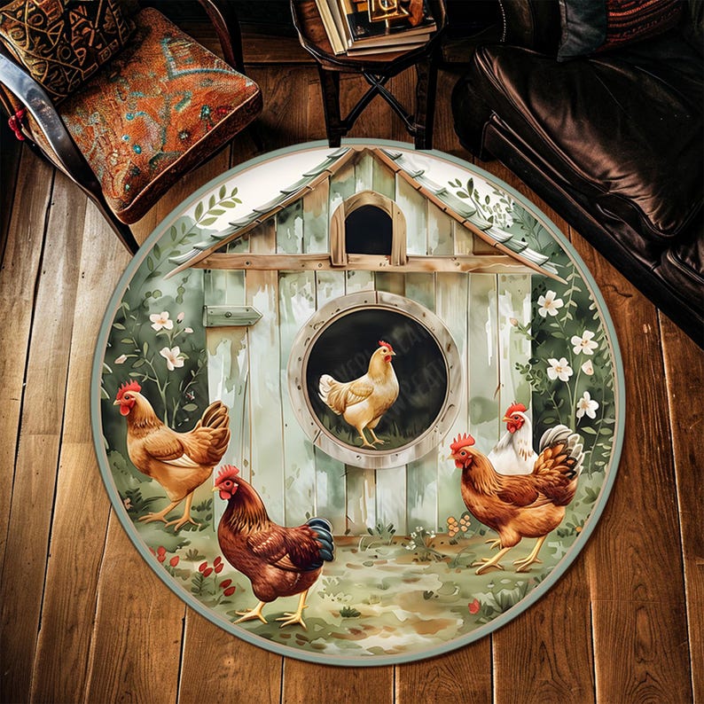 Chicken Rug, Rooster Rug, Chicken Round Rug, Non Slip Rug, Hallway Rug ...